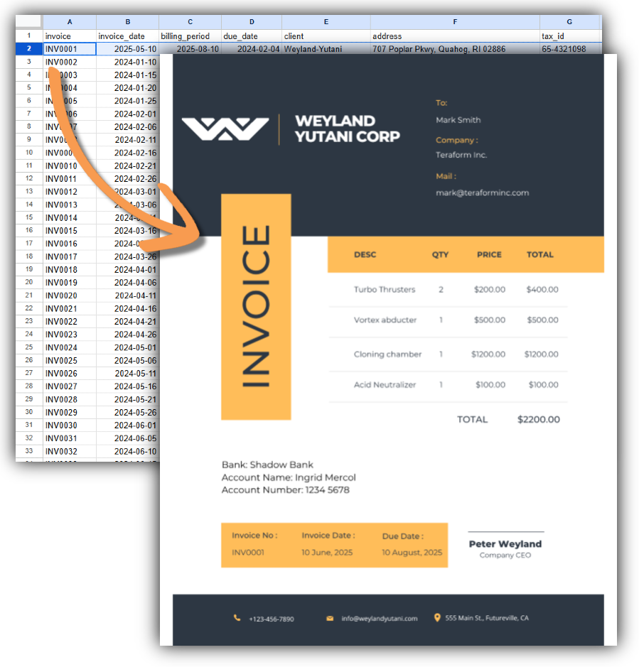 hero invoice google sheets